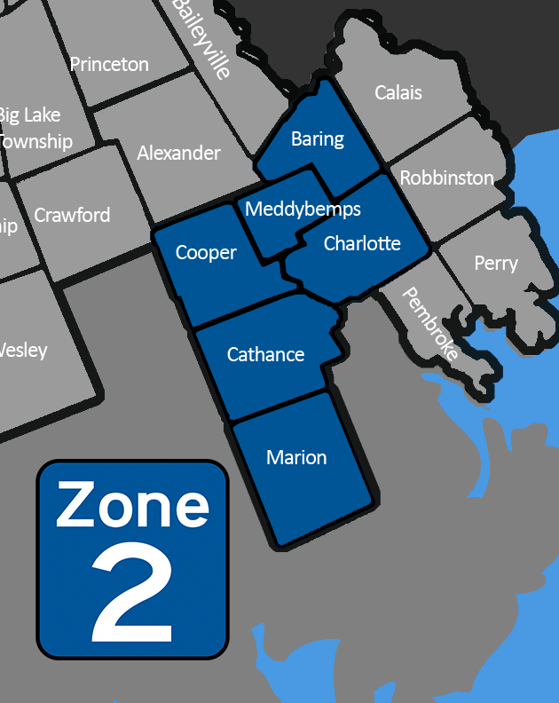 Zone 1 consists of Robbinston, Pembroke, and Perry